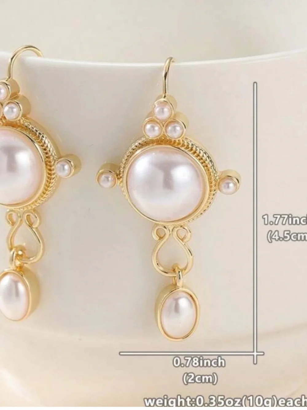 Vintage Gold Pearl Drop Earrings with Accent Pearls